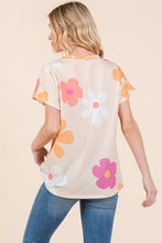 Bombom Floral Short Sleeve T-Shirt in Peach with Colorful Print