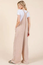 BOMBOM knot straps wide ribbed overalls in beige corduroy with pockets