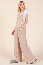 BOMBOM knot straps wide leg ribbed overalls with pockets, back view