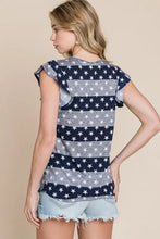 Bombom Striped Round Neck Cap Sleeve T-Shirt in Navy Blue and White Stars