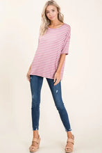 BOMBOM Striped Round Neck Half Sleeve T-Shirt Woman T Shirts