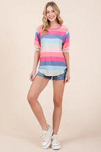 BOMBOM Striped Round Neck Half Sleeve T-Shirt Woman T Shirts