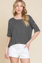 Bombom Striped Round Neck T-Shirt in black and white stripes