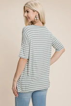 Bombom striped round neck t-shirt in light sage green and white stripes
