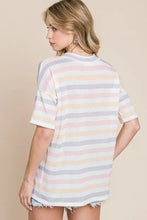Bombom Striped V-Neck Short Sleeve T-Shirt in light stripes