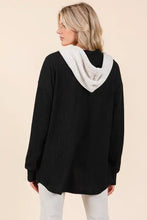 BOMBOM Textured Button Down Drawstring Hooded Shacket Woman Outerwear