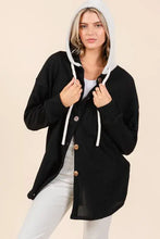 BOMBOM Textured Button Down Drawstring Hooded Shacket Woman Outerwear