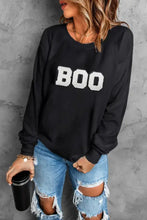 Black Boo Round Neck Long Sleeve Sweatshirt for Women