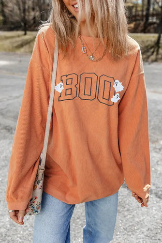 BOO Round Neck Long Sleeve Sweatshirt Sherbet Woman Sweatshirts