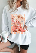 Womens long sleeve sweatshirt with cowboy boots graphic round neck