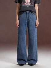 Bow back wide leg jeans in blue denim with high waist faded wash and classic five-pocket design wide leg jeans