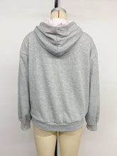Gray heathered bow embroidered long sleeve hoodie with soft relaxed fit and ribbed cuffs for comfortable wear