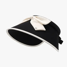 Bow Ice Silk Sun Hat with Black Visor, Cream Bow, White Trim
