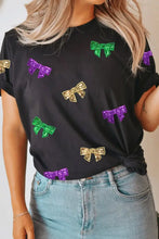 Bow Print Sequin Round Neck Short Sleeve T-Shirt Woman T Shirts