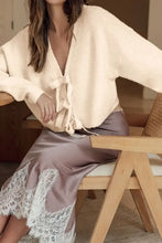 Bowknot Front V Neck Long Sleeve Sweater Ivory Woman Outerwear