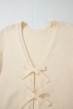 Bowknot Front V Neck Long Sleeve Sweater Woman Outerwear