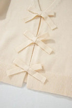 Bowknot Front V Neck Long Sleeve Sweater Woman Outerwear