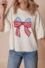 Bowknot Graphic Pearl Embellished Patriotic T Shirt for Women