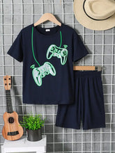 Boys Navy Blue Video Game Controller Short Set Kids Length