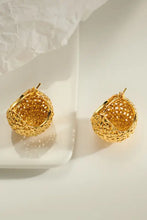 Gold-plated braided basket metal hoop earrings with textured mesh interior