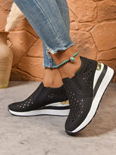 Breathable Cutout Wedge Sneakers Black Woman Sneakers