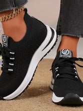 Breathable Mesh Lace Up Sneakers Black Woman Sneakers