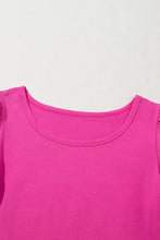 Bright Pink Casual Round Neck Bubble Sleeve Blouse for Women Woman T Shirts