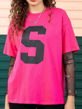 Bright Pink Cotton T-Shirt with Black S for Women