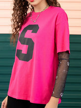 Bright Pink Cotton T-Shirt with Black S for Women