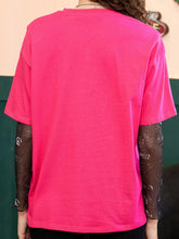 Bright Pink Cotton T-Shirt with Black S for Women