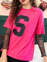 Bright Pink Cotton T-Shirt with Black S for Women