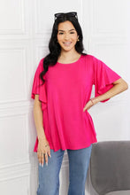 Bright Pink Flutter Sleeve Top with Round Neck for Women Hot Pink Woman Blouses