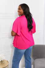 Bright Pink Flutter Sleeve Top with Round Neck for Women Woman Blouses