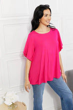 Bright Pink Flutter Sleeve Top with Round Neck for Women Woman Blouses