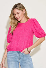 Bright Pink Round Neck Lantern Half Sleeve Sweater for Women Red-Violet