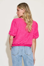 Bright Pink Round Neck Lantern Half Sleeve Sweater for Women