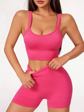 Bright pink scoop neck shorts active set for women