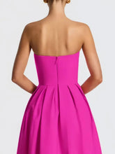 Bright Pink Strapless Evening Dress in Fuchsia Polyester