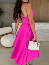Bright Pink Strapless Evening Dress in Fuchsia Polyester