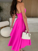 Bright Pink Strapless Evening Dress in Fuchsia Polyester Evening Dresses