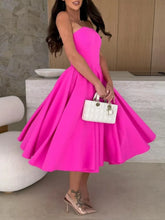 Bright Pink Strapless Evening Dress in Fuchsia Polyester
