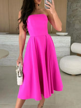 Bright Pink Strapless Evening Dress in Fuchsia Polyester