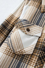 Brown and beige plaid flannel shirt with patch pockets