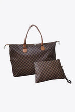 Brown and black checkered bag set with tote and clutch