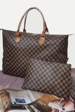 Brown and Black Checkered Bag Set with Tote and Clutch