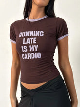 Brown and Lavender Ringer Crop Top for Women Brown