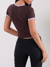 Brown and Lavender Ringer Crop Top for Women Woman T Shirts