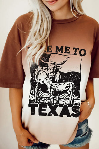 Brown and White Ombre Take Me To Texas Twisted Hem T-Shirt Brown