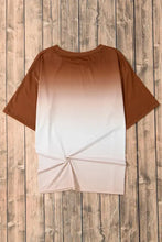 Brown and White Ombre Take Me To Texas Twisted Hem T-Shirt Woman T Shirts
