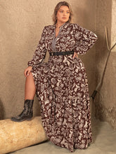 Brown and White Paisley Print Maxi Dress